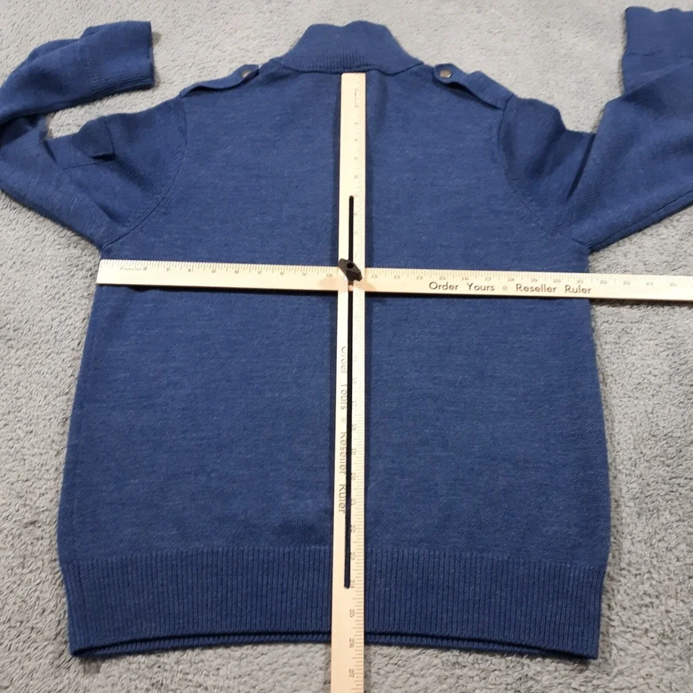 Banana Republic Wool Blend Sweater Mens Large Blue Pullover 1/4 Zip Epaulletes